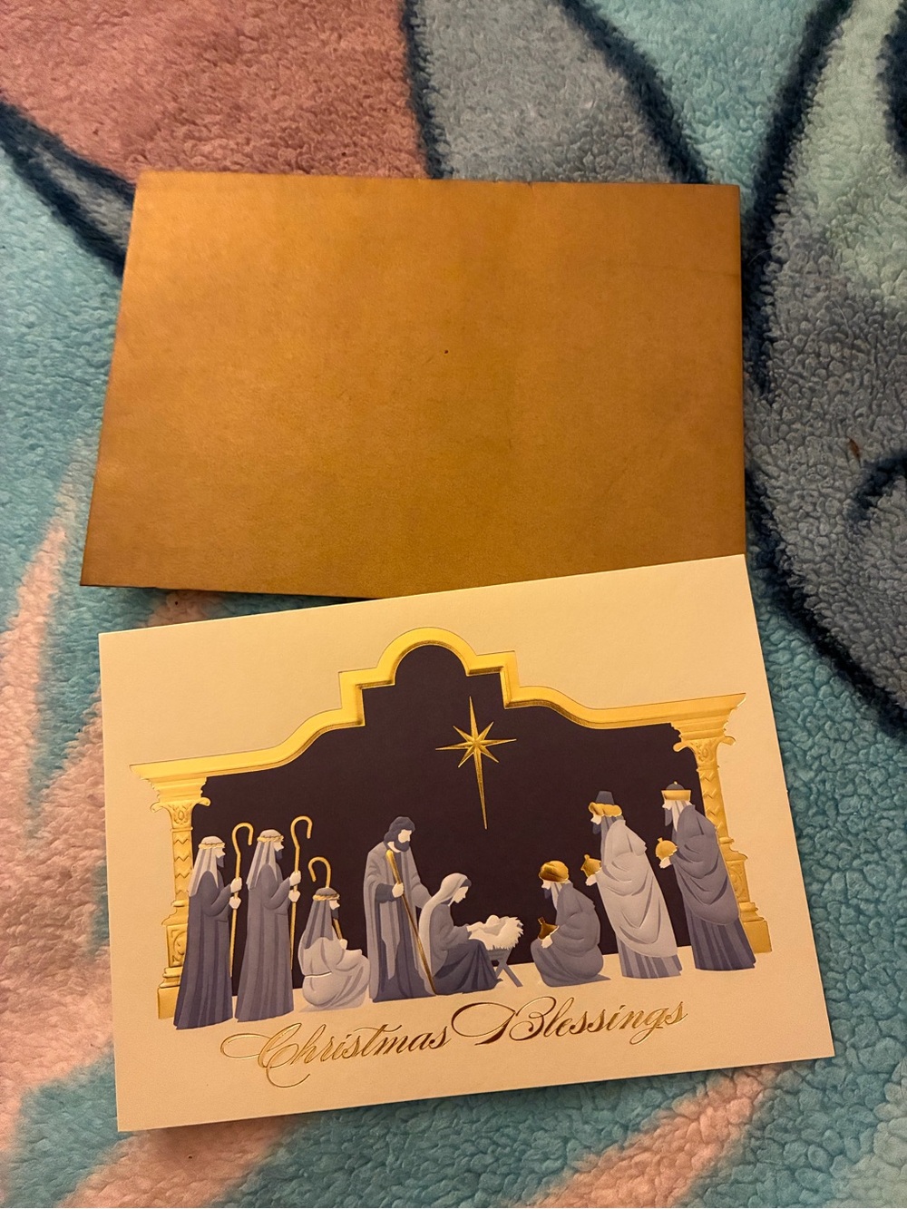 Christmas Blessings Nativity Card - Gold & Navy